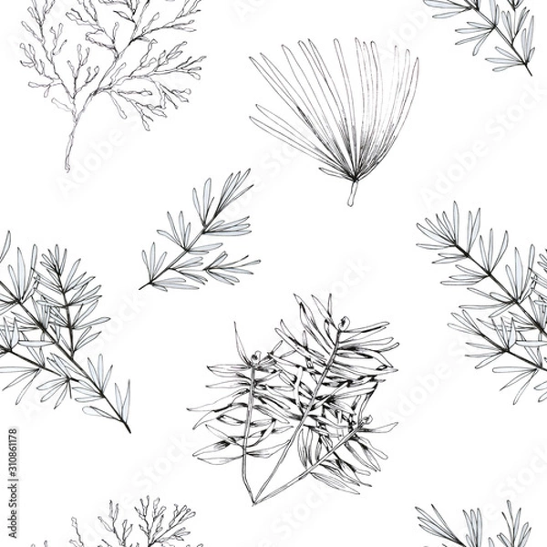 Obraz Hand drawn Christmas plants seamless pattern.