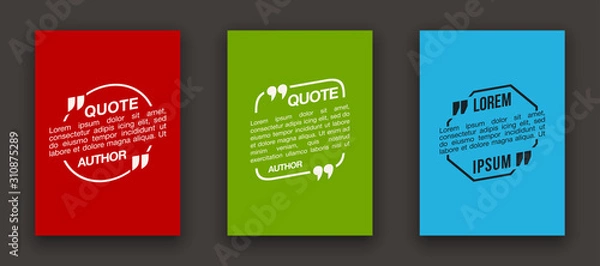 Fototapeta Quote speech bubble blank templates set. Text in brackets on flat paper, citation frames, quote bubbles. Textbox isolated on color background. Modern typography flat design cloud. Vector illustration.