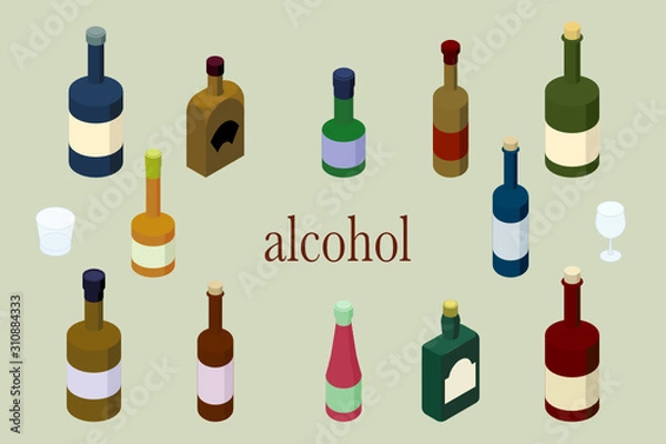 Obraz お酒のボトルのイラストセット
