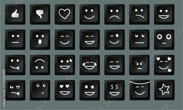 Fototapeta different smiley letter keyboard button collection, love heart smile tear angel twink angry smiley