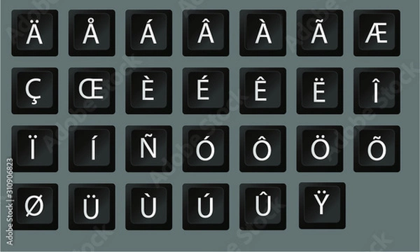 Fototapeta black white keyboard letter special character keyboard button, schwarz weiß Sonderzeichen Button Tastatur
