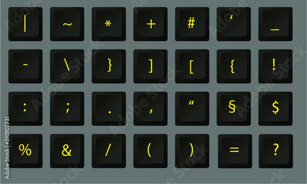 Fototapeta black gold keyboard letter special character keyboard button, schwarz gold Sonderzeichen Button Tastatur