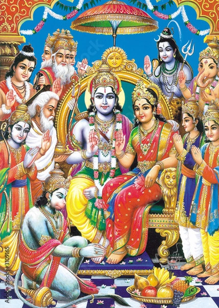 Obraz indyjski bóg bhagwan baran z całym darbar