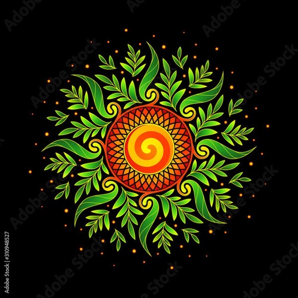 Obraz Illustration of festive abstract mandala; Decorative mesmerizing sun; Colorful magic flower and plants; Sacred geometry and visionary art; Vector template.