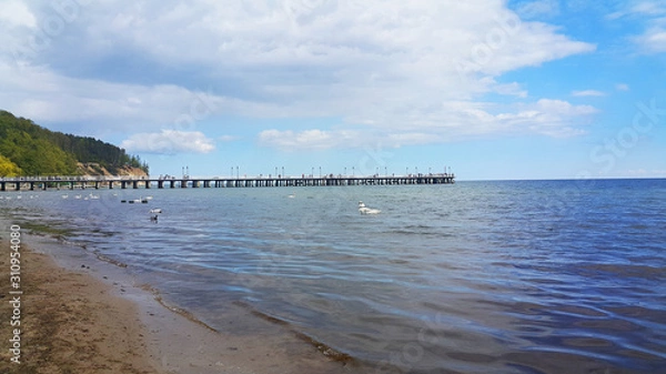 Fototapeta Molo Orłowo Gdynia widok, Morze Bałtyckie, łabędzie
