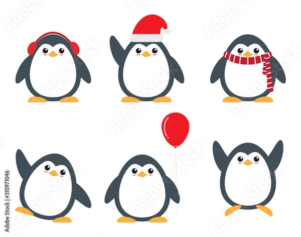 Obraz Cute penguin cartoon characters set in different poses on white background