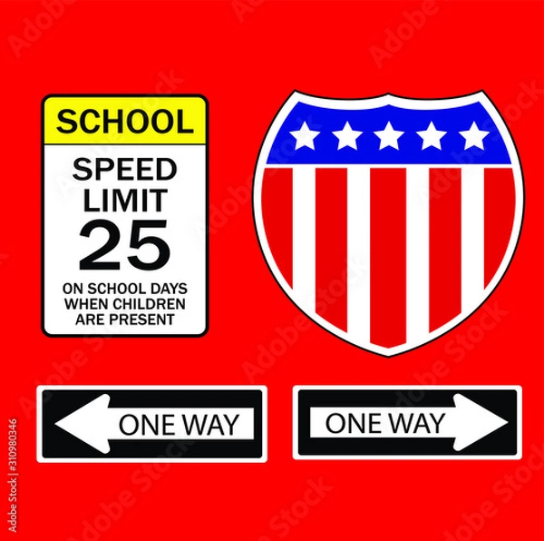 Fototapeta  collection of traffic signs icons, labels with the usa american flag. illustration vector