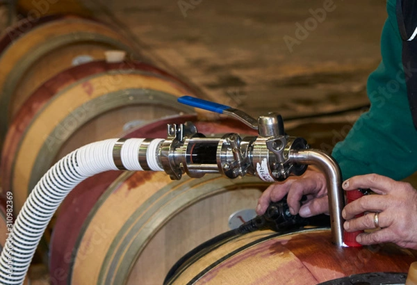 Obraz wine barrel being filled