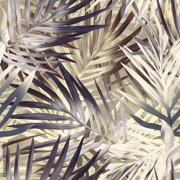 Fototapeta Palm leaves seamless pattern. Artistic background.