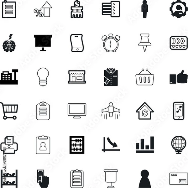 Fototapeta business vector icon set such as: ok, short-sleeve, shipping, creative, identity, name, farming, clothing, thumb, pay, electronic, documents, recession, textile, reduction, contour, handle, menswear