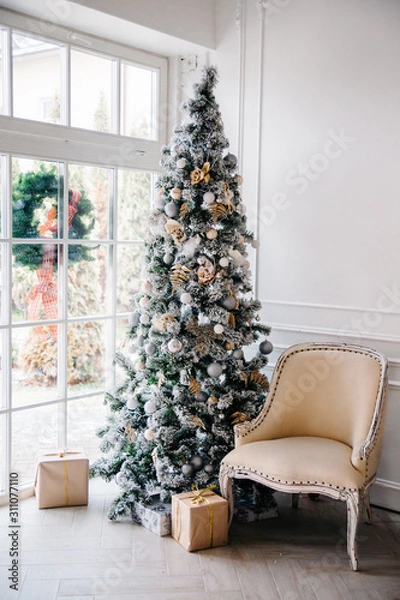 Obraz Christmas tree white interior 