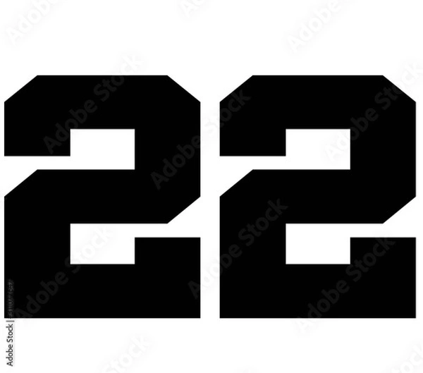 Fototapeta 22,Classic Vintage Sport Jersey Number, Uniform numbers in black as fat fonts, number. For American football, baseball or basketball and ice Hockey.