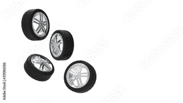 Obraz Car Wheel Isolated on White, 3D Rendering