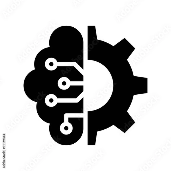 Fototapeta Half brain and half gear vector, Artificial related sollid design icon