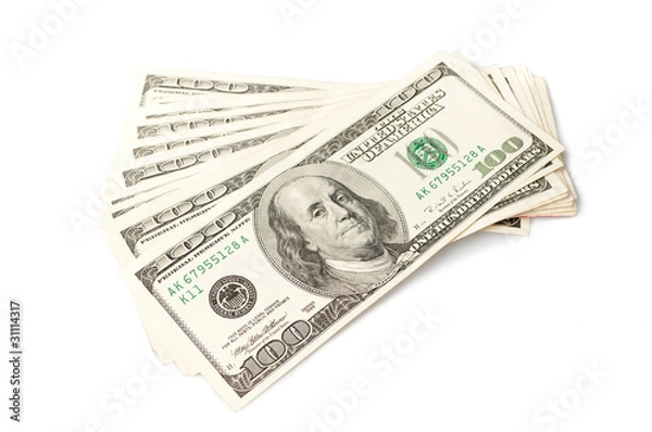 Fototapeta Dollar banknotes isolated on white background