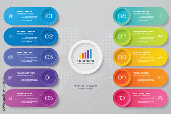 Obraz 10 steps simple&editable process chart infographics element. EPS 10.