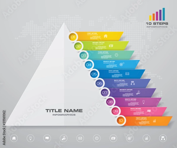 Fototapeta 10 steps pyramid with free space for text on each level. infographics, presentations or advertising. EPS10.	