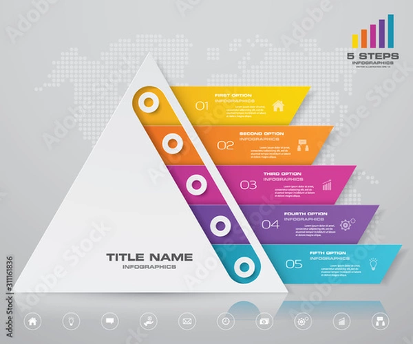 Fototapeta 5 steps pyramid with free space for text on each level. infographics, presentations or advertising. EPS10.	