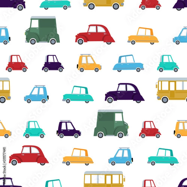 Fototapeta Seamless pattern vector with cute retro cars.