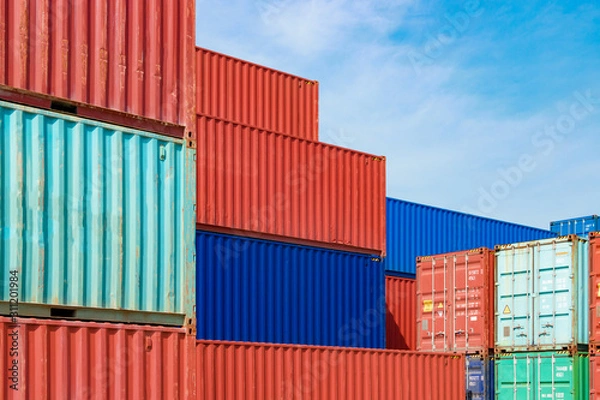 Obraz Containers on the wharf. International shipping logistics.