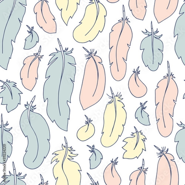 Obraz Feathers Vintage Seamless Pattern. Hand Drawn Doodles illustration