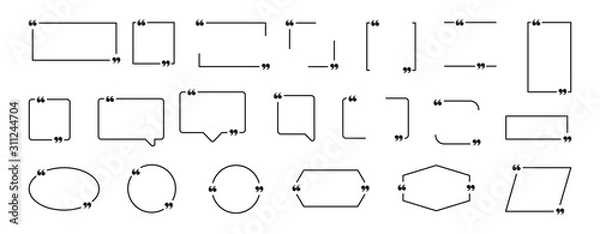 Fototapeta Duży zestaw ramek z cytatami do wspaniałego projektowania cudzysłowów mowy. Szablony tekstowych ramek z cytatami z czarną linią do projektowania definicji, uwag i cytatów. Kolekcja retro znaków kreatywnych wektor