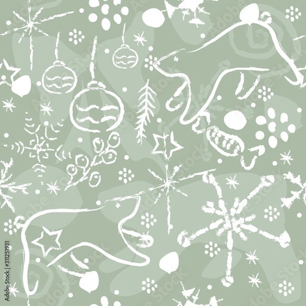Fototapeta Cute Winter Pattern with bears and ornaments. Vector Illustration.