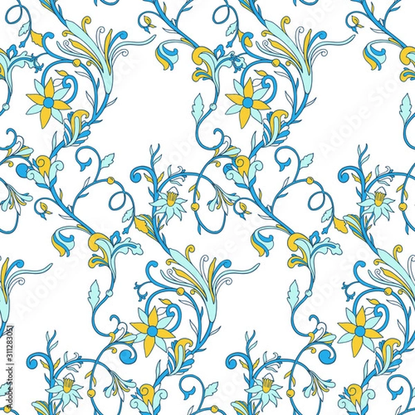 Fototapeta Seamless pattern nature vintage style.Floral classic ornament.Design for home decor, fabric, carpet, wrapping