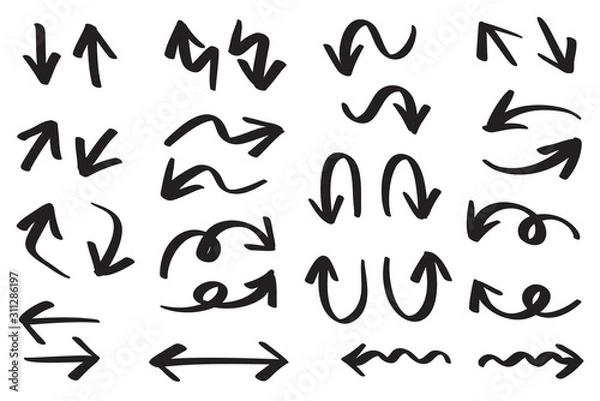 Fototapeta Hand drawn arrow vector icons set. sketch arrow design for business plan and education.