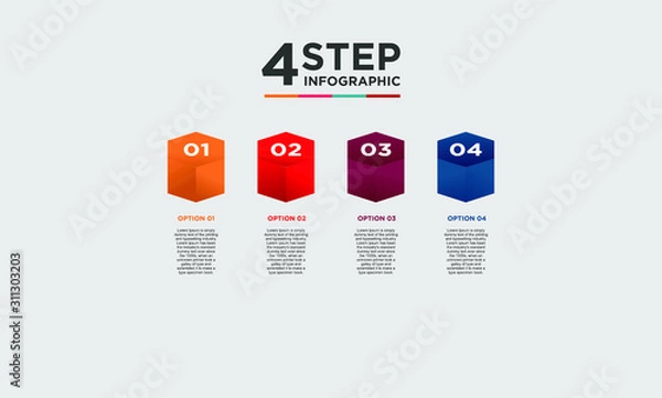 Fototapeta 4 step hexagon infographic element. Business concept with 4 options and number, steps or processes. data visualization. Vector illustration.