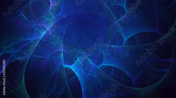 Fototapeta 3D rendering abstract blue fractal light background