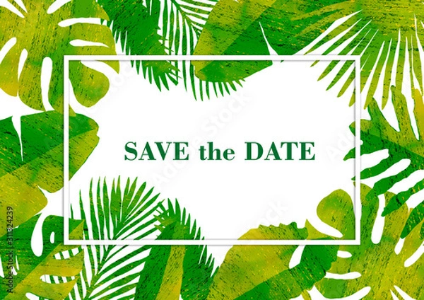 Obraz Postcart with place for your text with tropical leaves