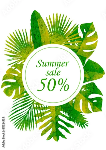 Fototapeta abstract background with place for your text with tropical leaves