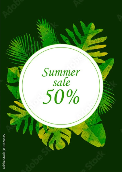 Fototapeta abstract background with place for your text with tropical leaves