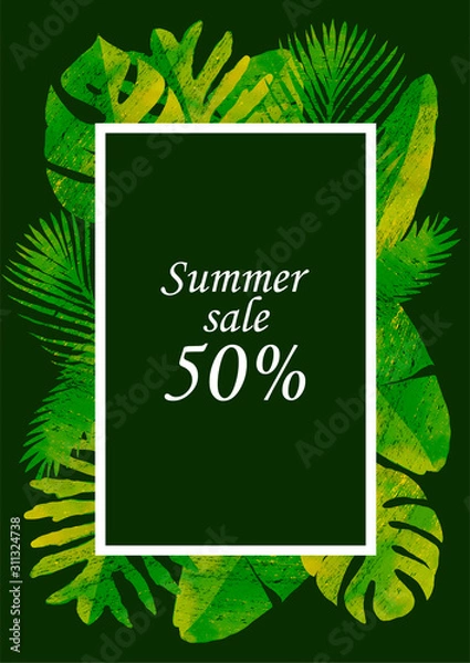 Fototapeta abstract background with place for your text with tropical leaves