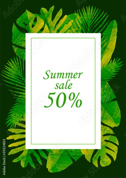 Fototapeta abstract background with place for your text with tropical leaves