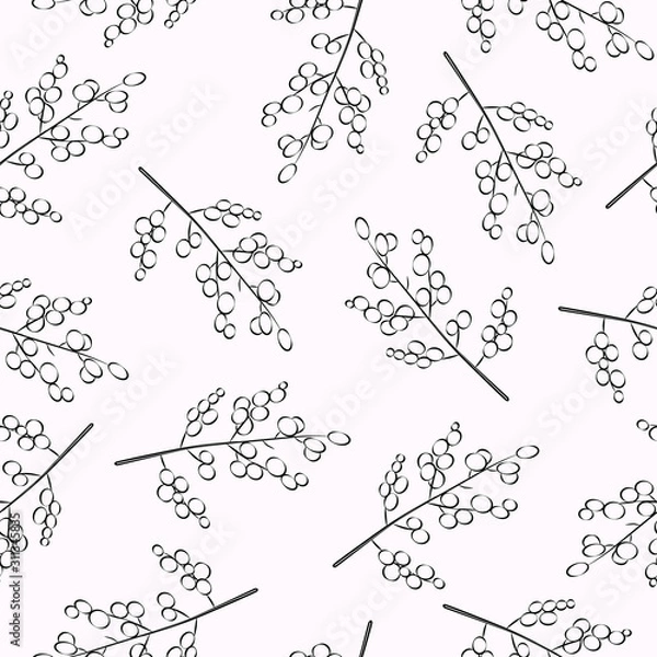 Fototapeta Vector seamless pattern outline sea buckthorn berries