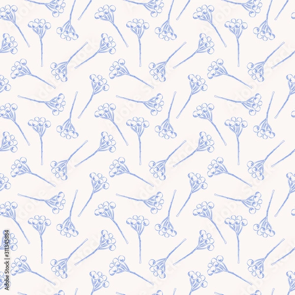 Fototapeta Seamless pattern blue outline of brunia on white background