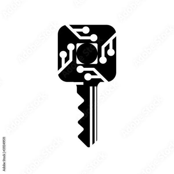 Fototapeta Security concept. Circuit board key logo icon on the digital high tech style vector background.
