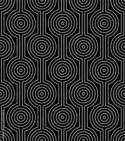Fototapeta Line art seamless pattern. Black and white vector tileable background.