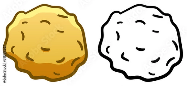 Fototapeta Round candy in golden foil wrapper in colored and line versions on white background