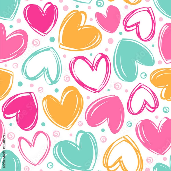 Obraz Seamless vector pattern with cute bright hearts and circles.