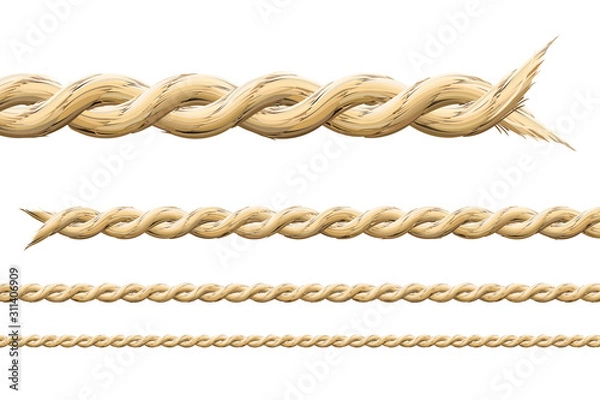 Obraz Linen thread twisted colored vector. Detailed illustration of hemp rope.