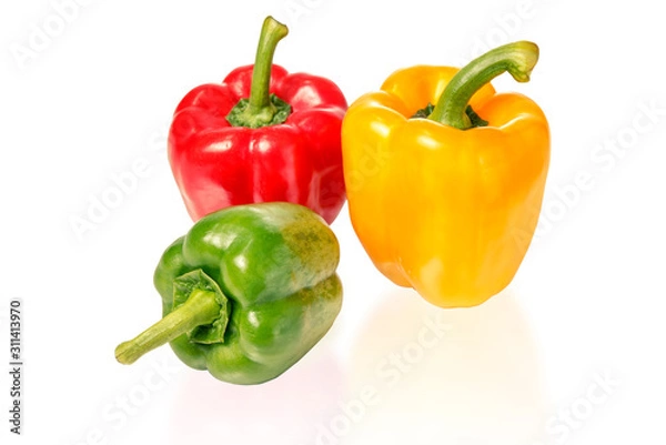 Obraz Three bell peppers on white background