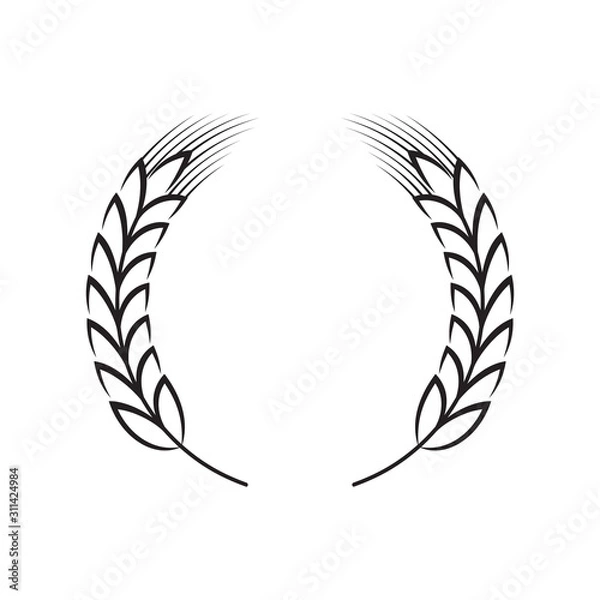 Fototapeta Wreath of ears of wheat, rice. Cereal crops. Winner round emblem Design elements. Vector.