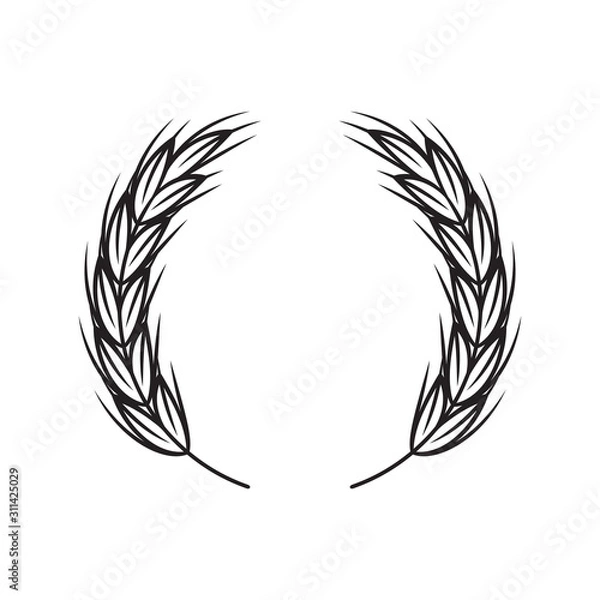 Fototapeta Wreath of ears of wheat, rice. Cereal crops. Winner round emblem Design elements. Vector.