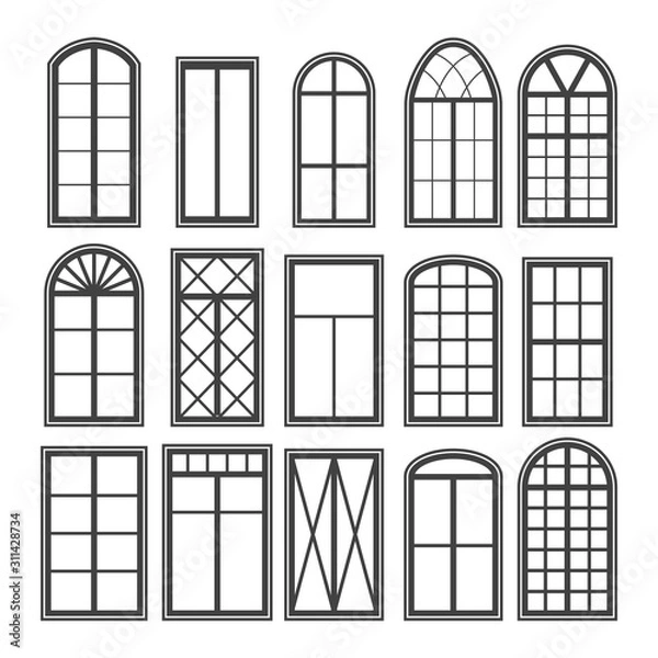 Fototapeta Window frames. Black silhouette. Retro design..Architecture design outdoor or exterior view, building and home theme