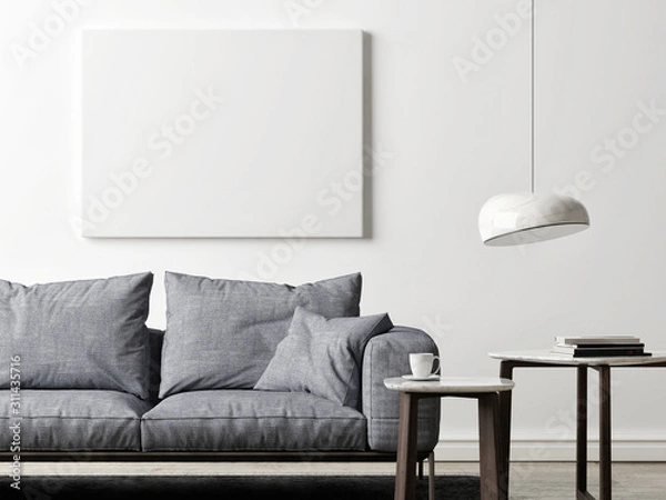 Fototapeta Makieta plakatu w skandynawskim studiu projektowym, plakat do projektowania produktu, render 3d, ilustracja 3d