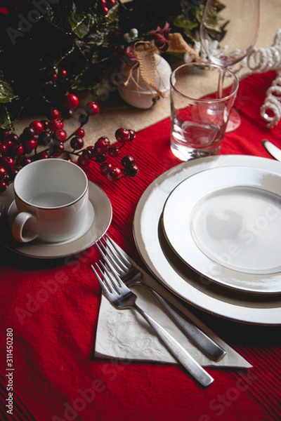 Fototapeta Christmas dinner table setting