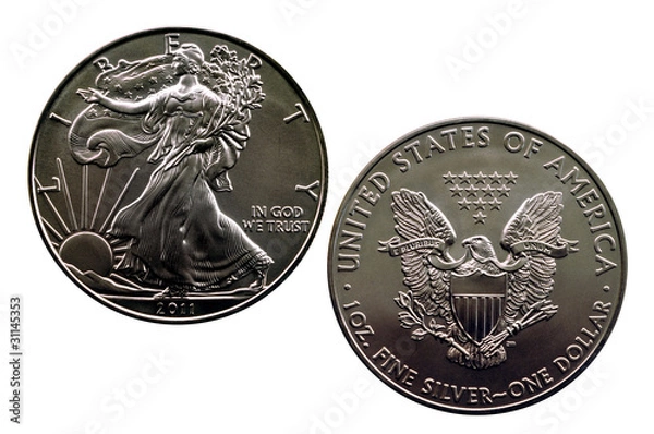 Obraz isolated silver eagle 2011 - obverse and reverse